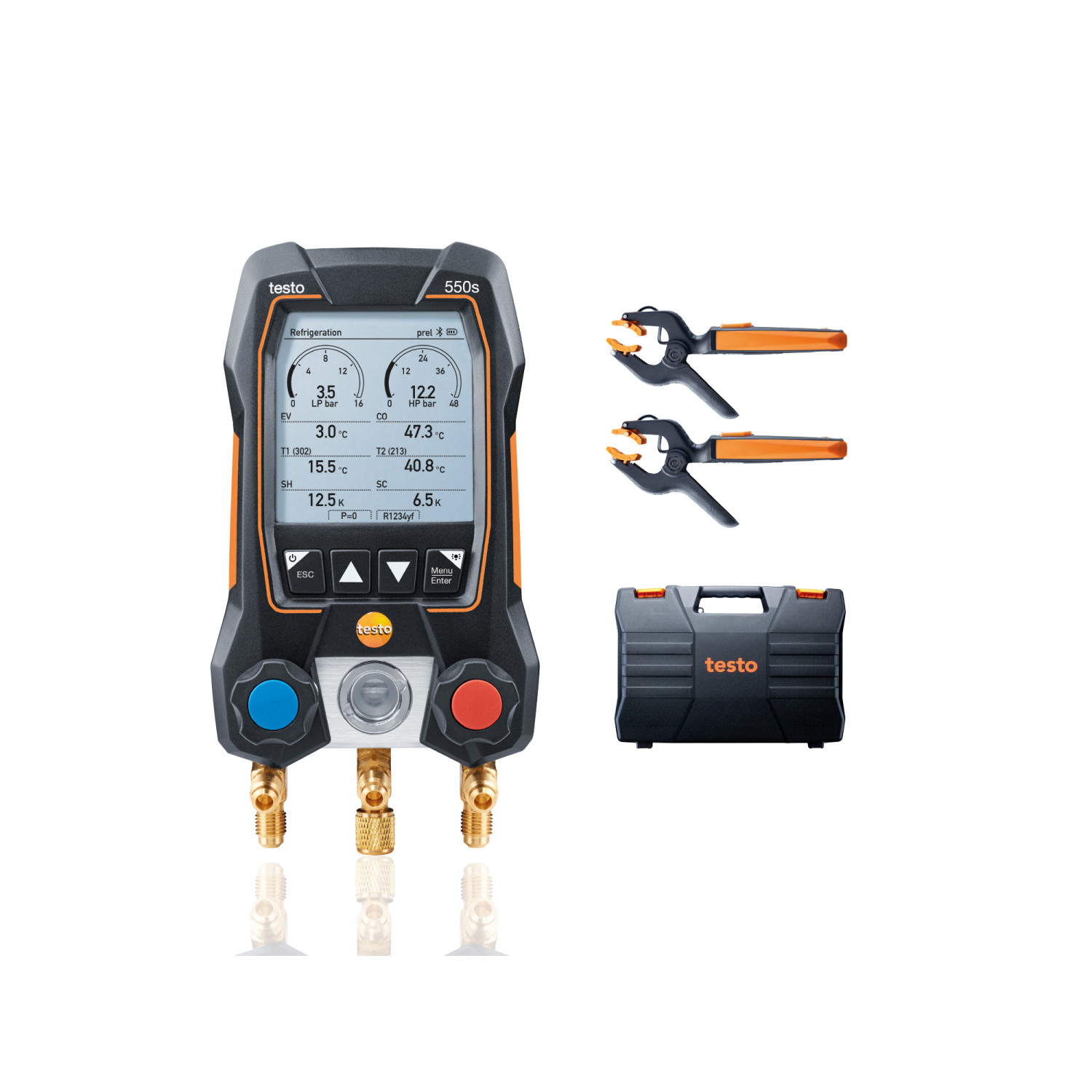 Smarte digitale Monteurhilfe testo 550s Smart Set mit kabellosen Zangen-Temperaturfühlern