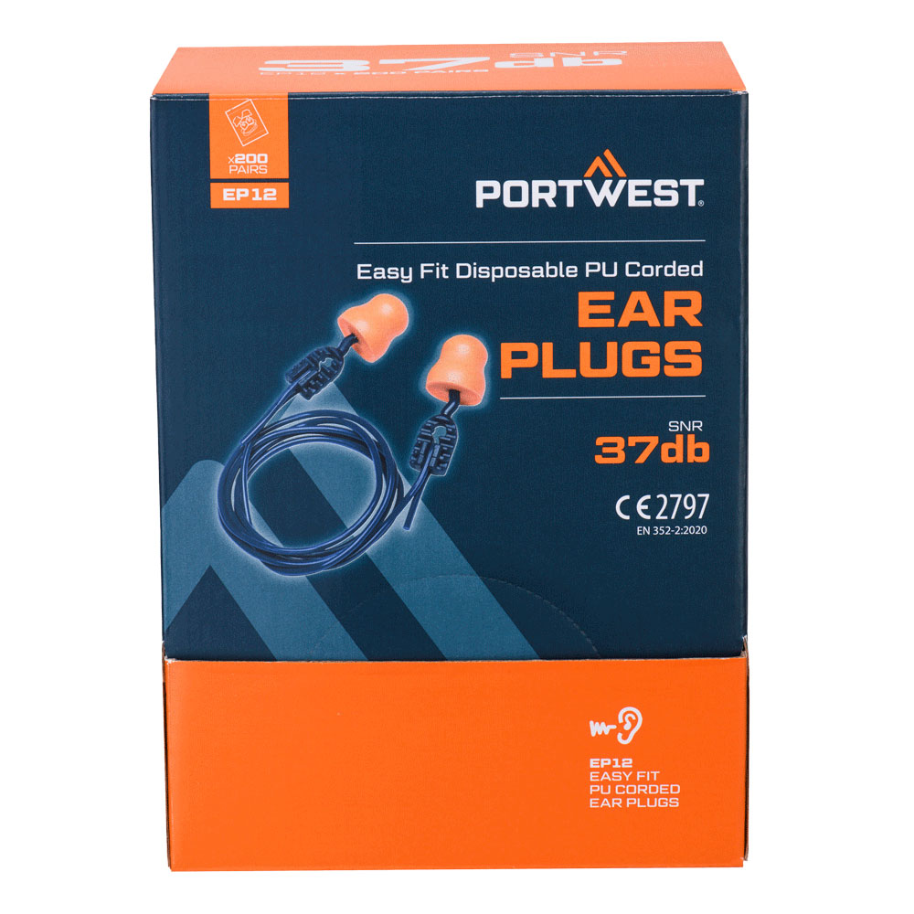 Easy Fit PU-Gehörschutzstöpsel mit Band (200 Paar) – Gehörschutz SNR 37 dB | Portwest EP12