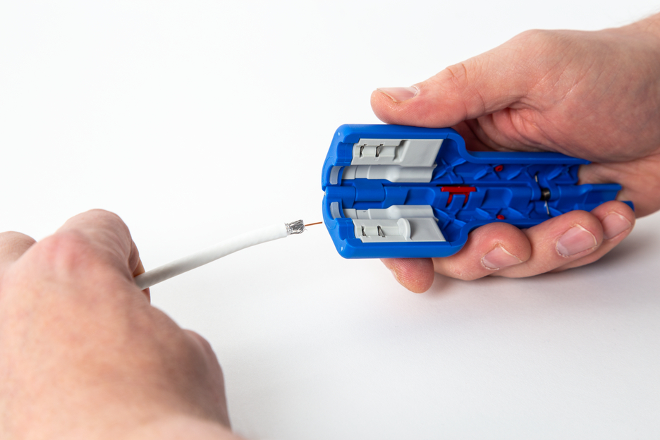 WEICON Coax-Stripper No.1 F Plus für Mini Coax, blau/rot, graues Modul