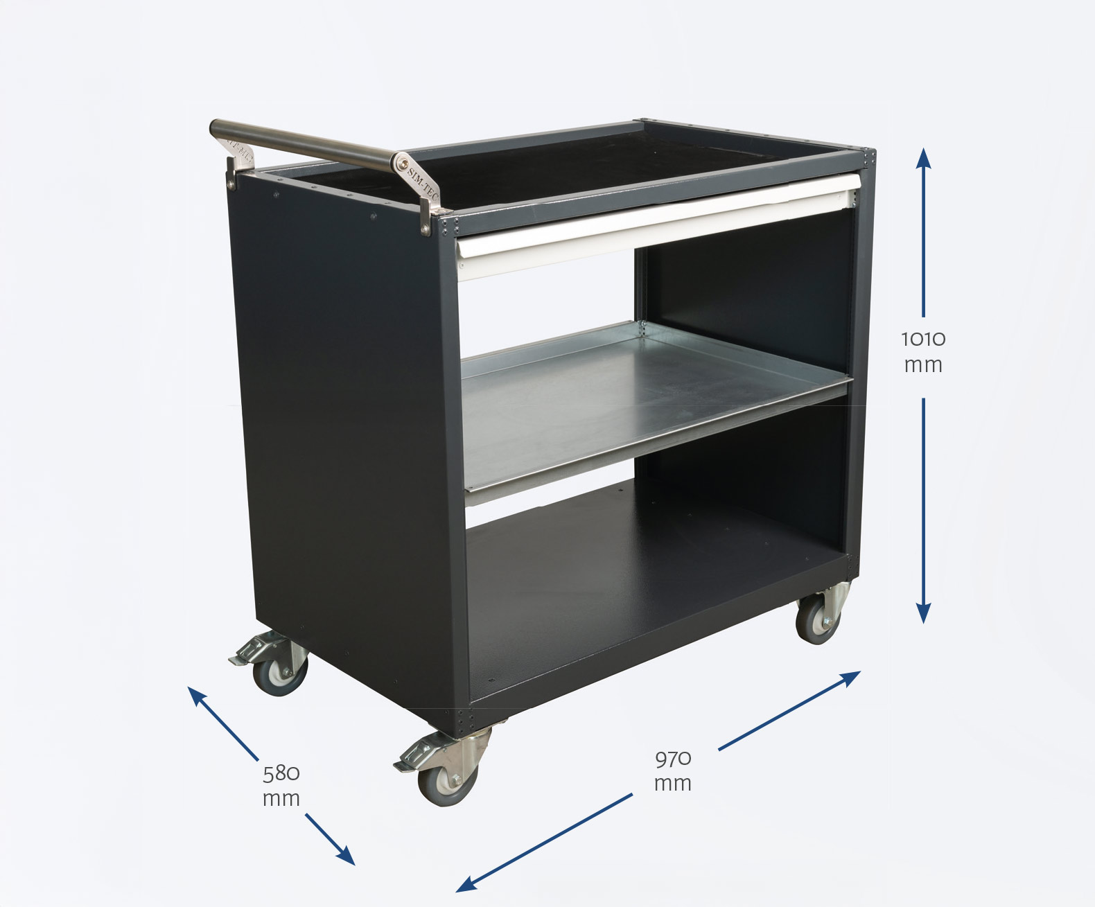 Werkstattwagen / Werkzeugwagen mit Werkzeugbestückung, 970 × 1010 × 580 mm, bis 500 kg