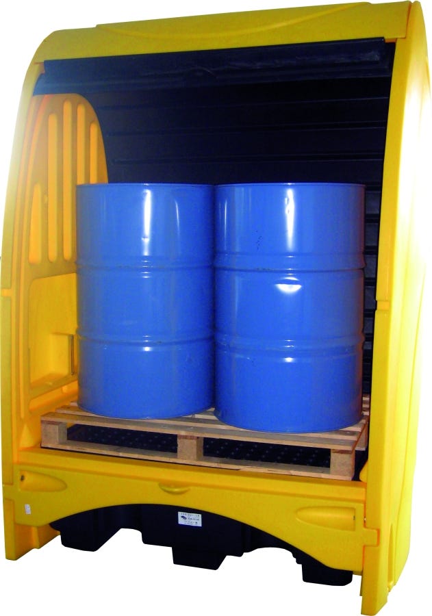 Überdachte Auffangpalette für 2 Fässer – 250 l