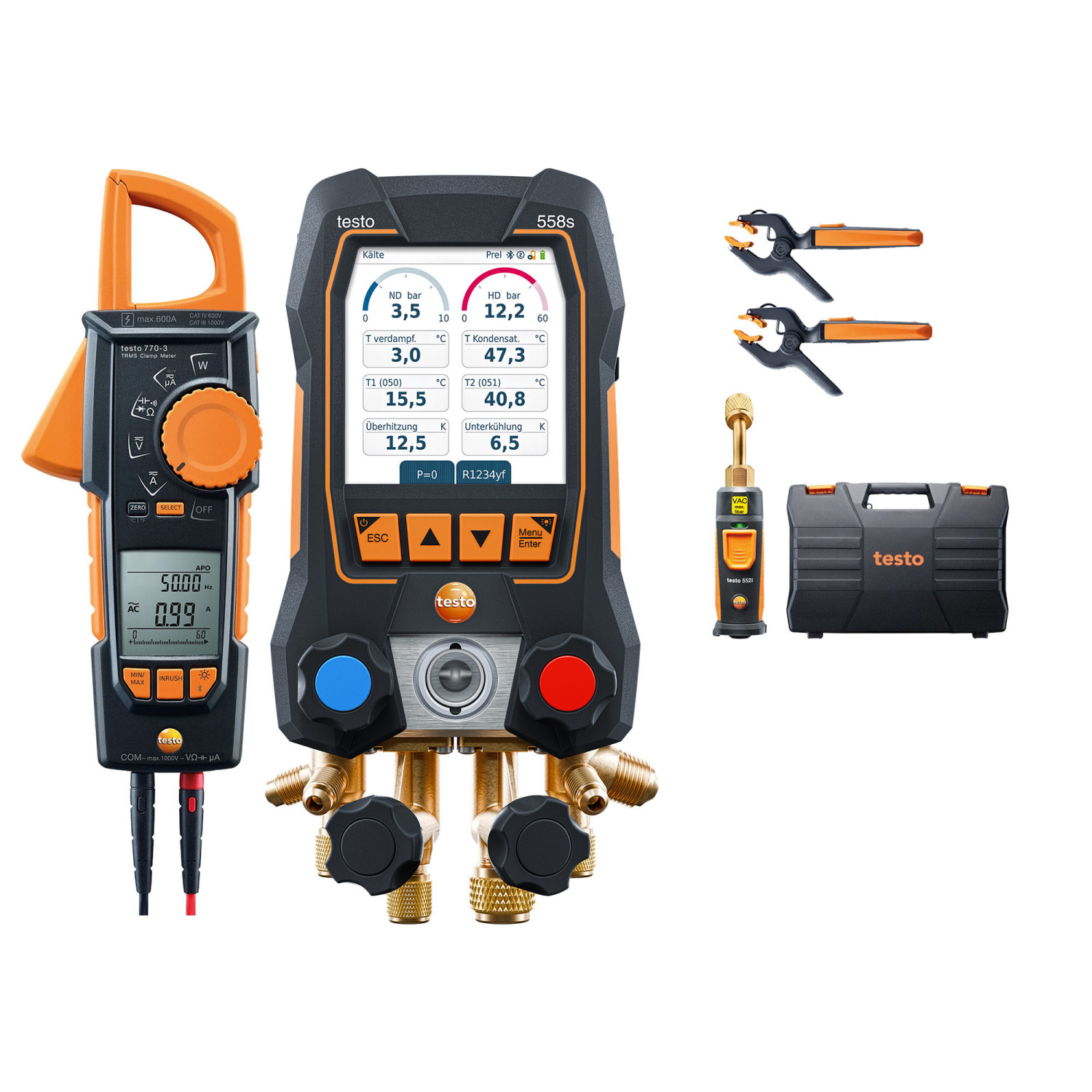 Digitale Monteurhilfe testo 558s Smart Vakuum Set mit Stromzange und kabellosen Sonden