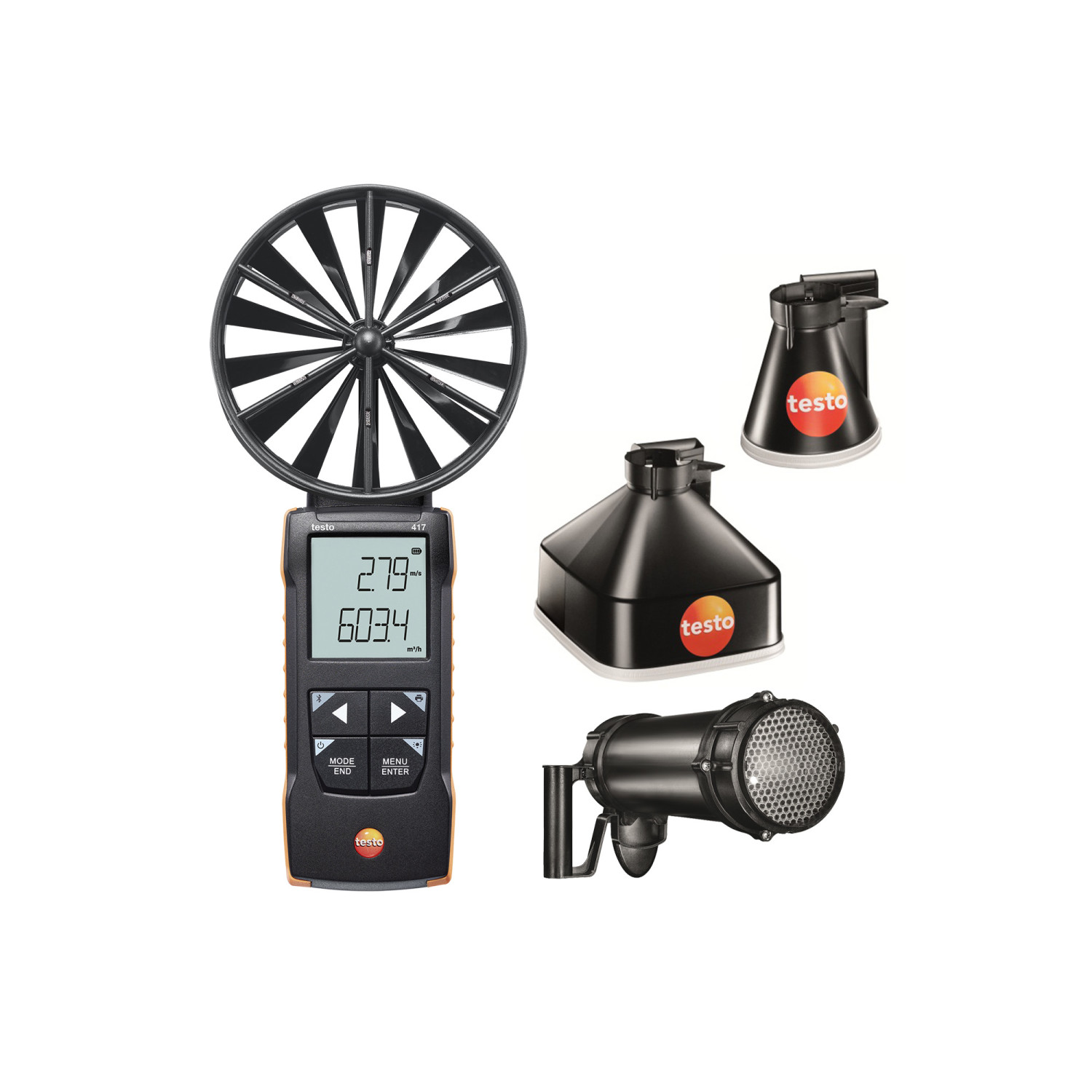 Flügelrad-Anemometer testo 417 Set 2 mit Messtrichtern und Gleichrichter
