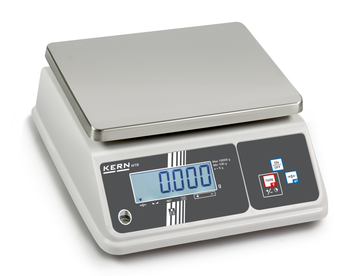 Tischwaage KERN WTB – IP65-Lebensmittelwaage mit Farb-Checkweighing, eichfähig, bis 30 kg