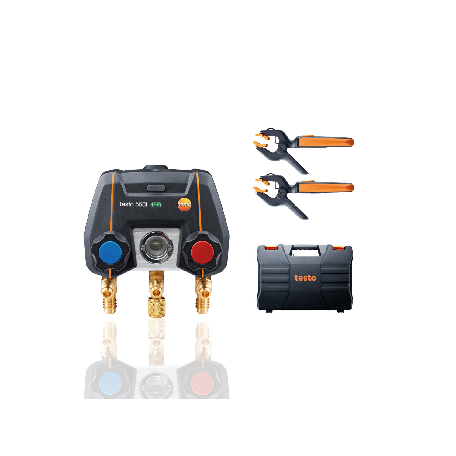 App-gesteuerte digitale Monteurhilfe testo 550i Smart Set mit kabellosen Zangen-Temperaturfühlern (NTC)