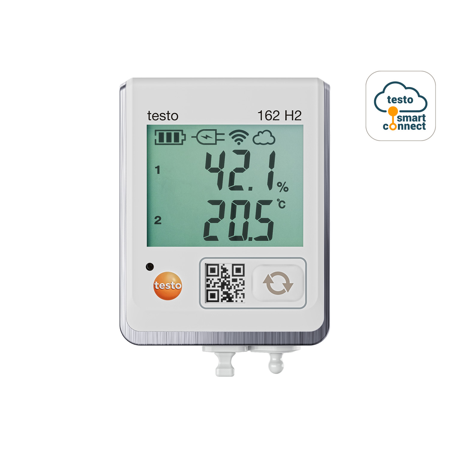 Online-Datenlogger testo 162 H2 mit Display und Anschluss für Temperatur- und Feuchtefühler