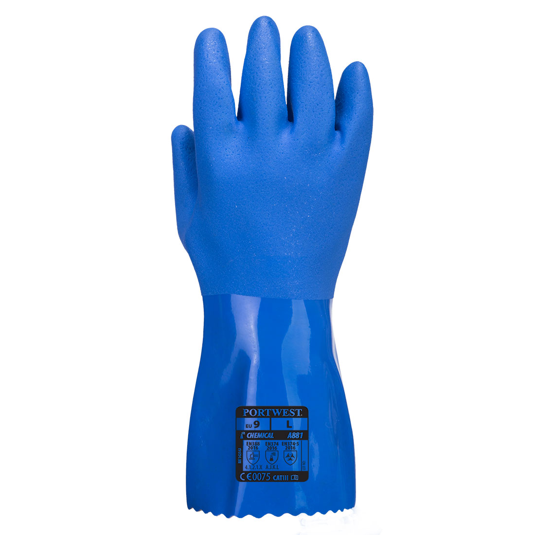 Blauer PVC Chemikalien Schutzhandschuh – Chemikalienschutz EN ISO 374-1 Typ A | Portwest A881