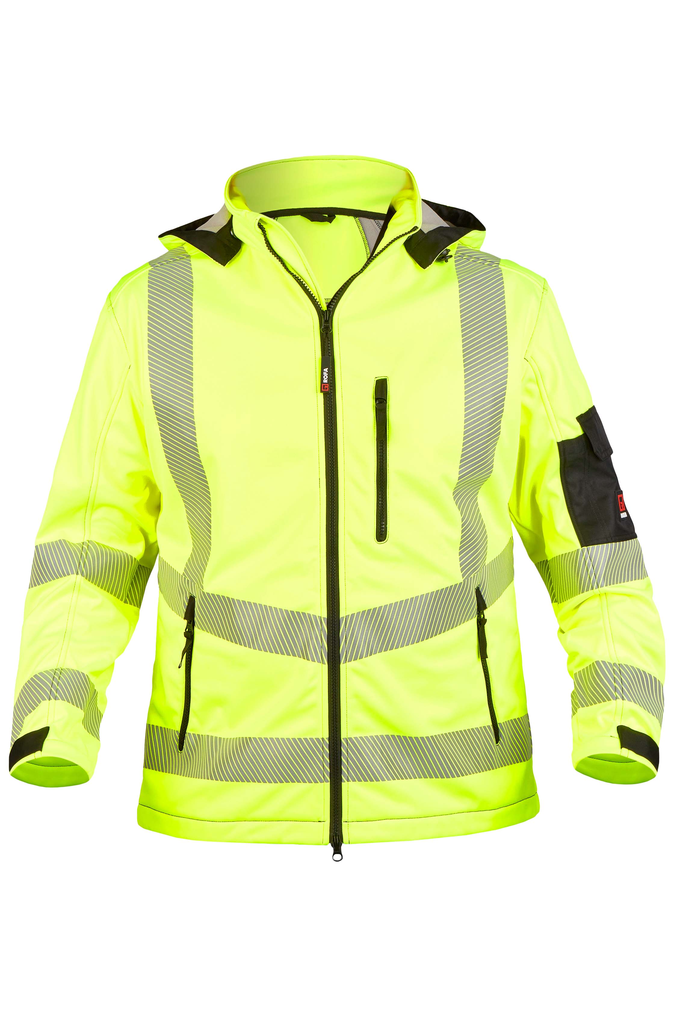 Warnschutz-Softshelljacke Klasse 3 mit abnehmbarer Kapuze