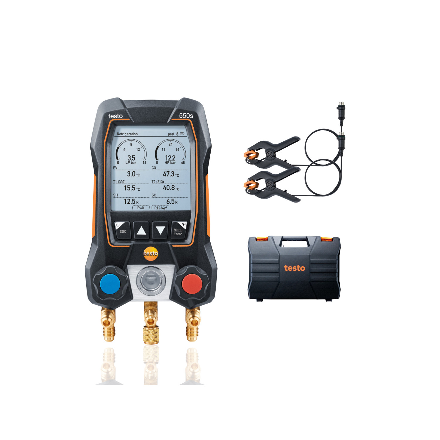 Smarte digitale Monteurhilfe testo 550s Basis Set mit kabelgebundenen Zangen-Temperaturfühlern