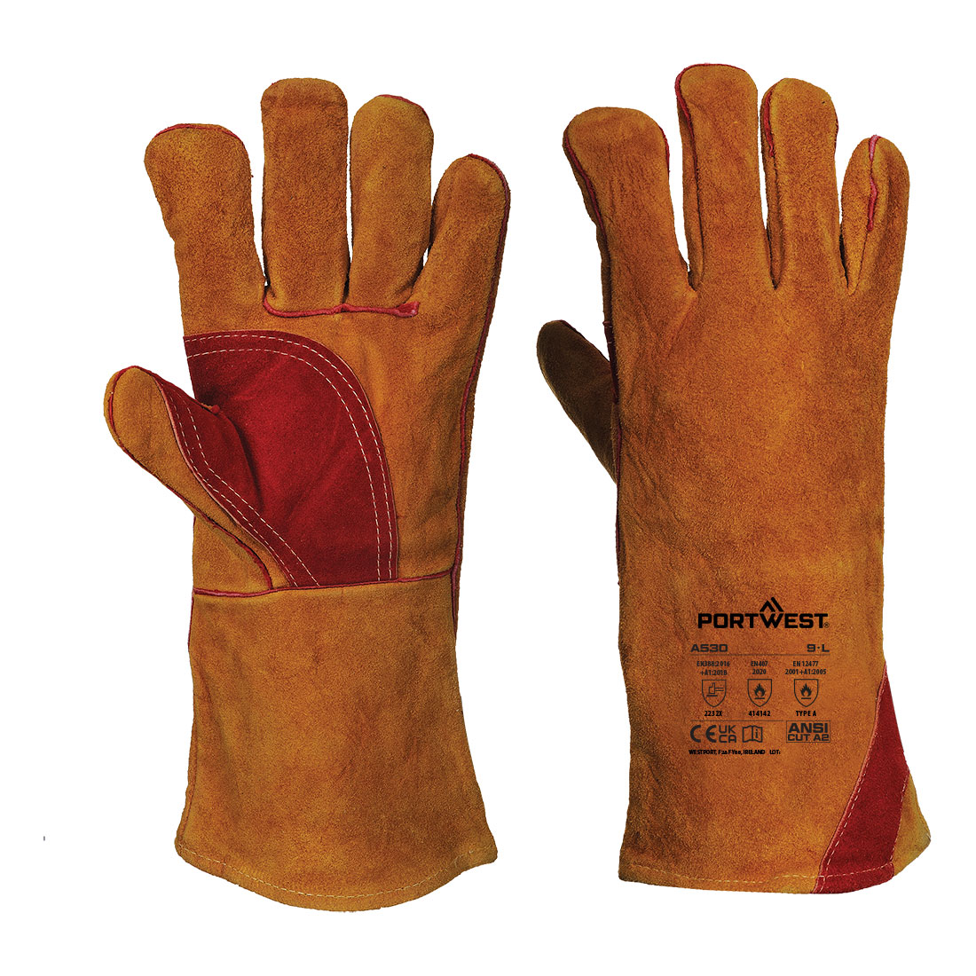 Verstärkter Schweisserschutz-Handschuh mit Stulpe – Schweißerhandschuh EN 12477 | Portwest A530
