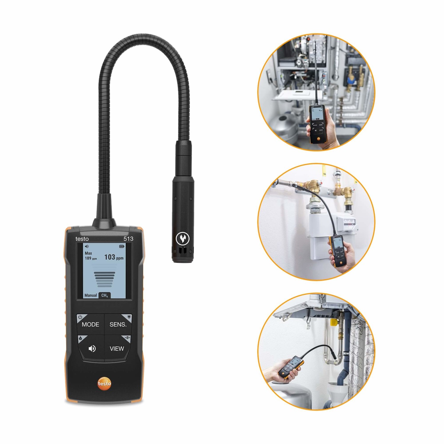 Gaslecksuchgerät testo 513 mit flexiblem Messfühler
