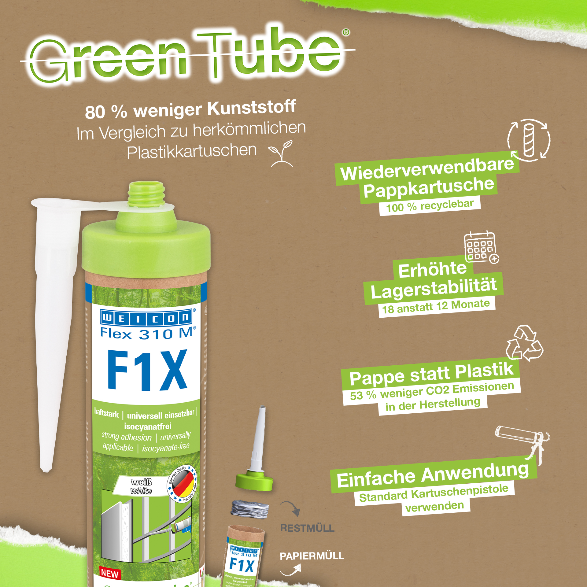 WEICON Green Tube Flex 310 M F1X grau 280 ml