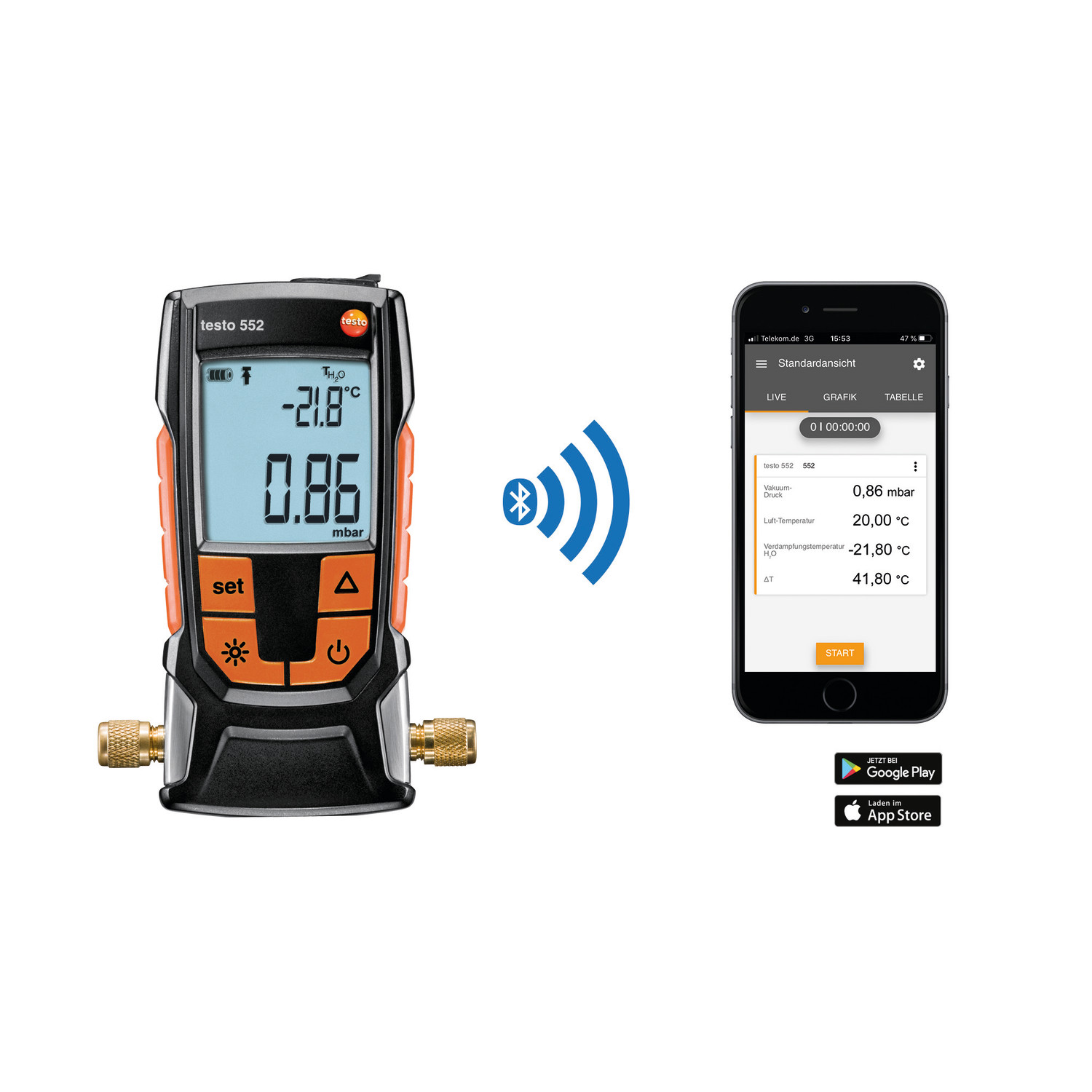 Vakuummeter testo 552 – Vakuummessgerät mit Bluetooth®