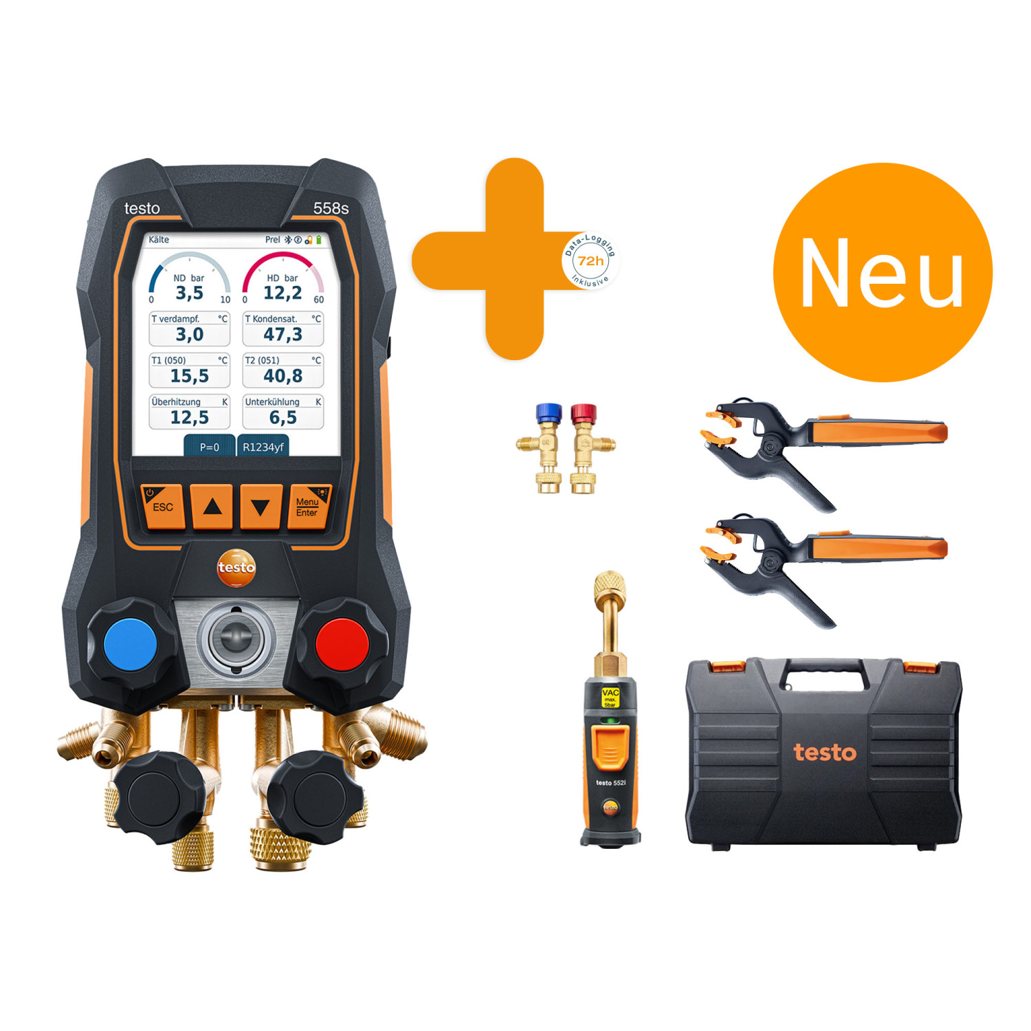 Digitale Monteurhilfe testo 558s Smart Vakuum Set mit Befüll- und Entnahmeventil