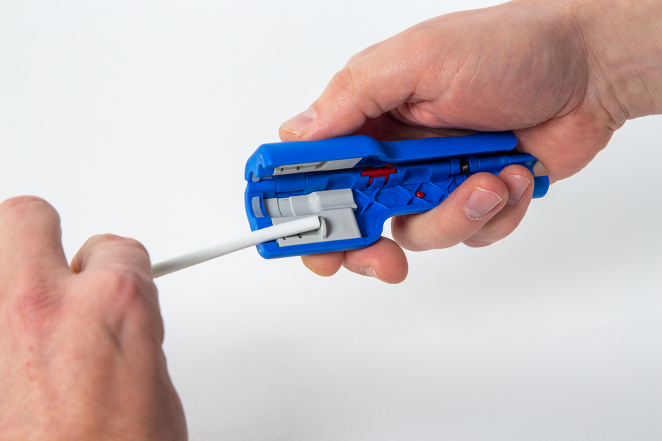 WEICON Coax-Stripper No.1 F Plus für Mini Coax, blau/rot, graues Modul