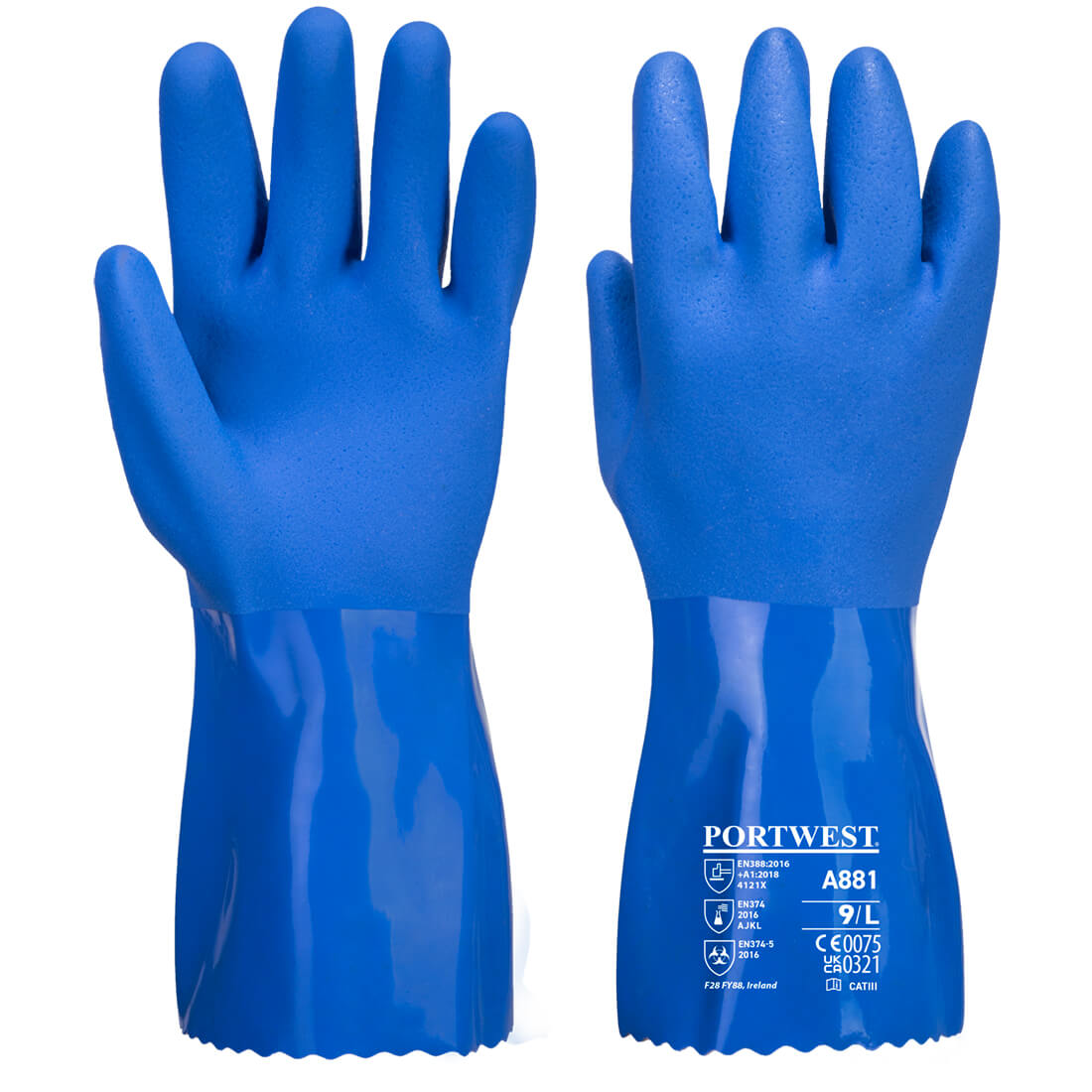 Blauer PVC Chemikalien Schutzhandschuh – Chemikalienschutz EN ISO 374-1 Typ A | Portwest A881