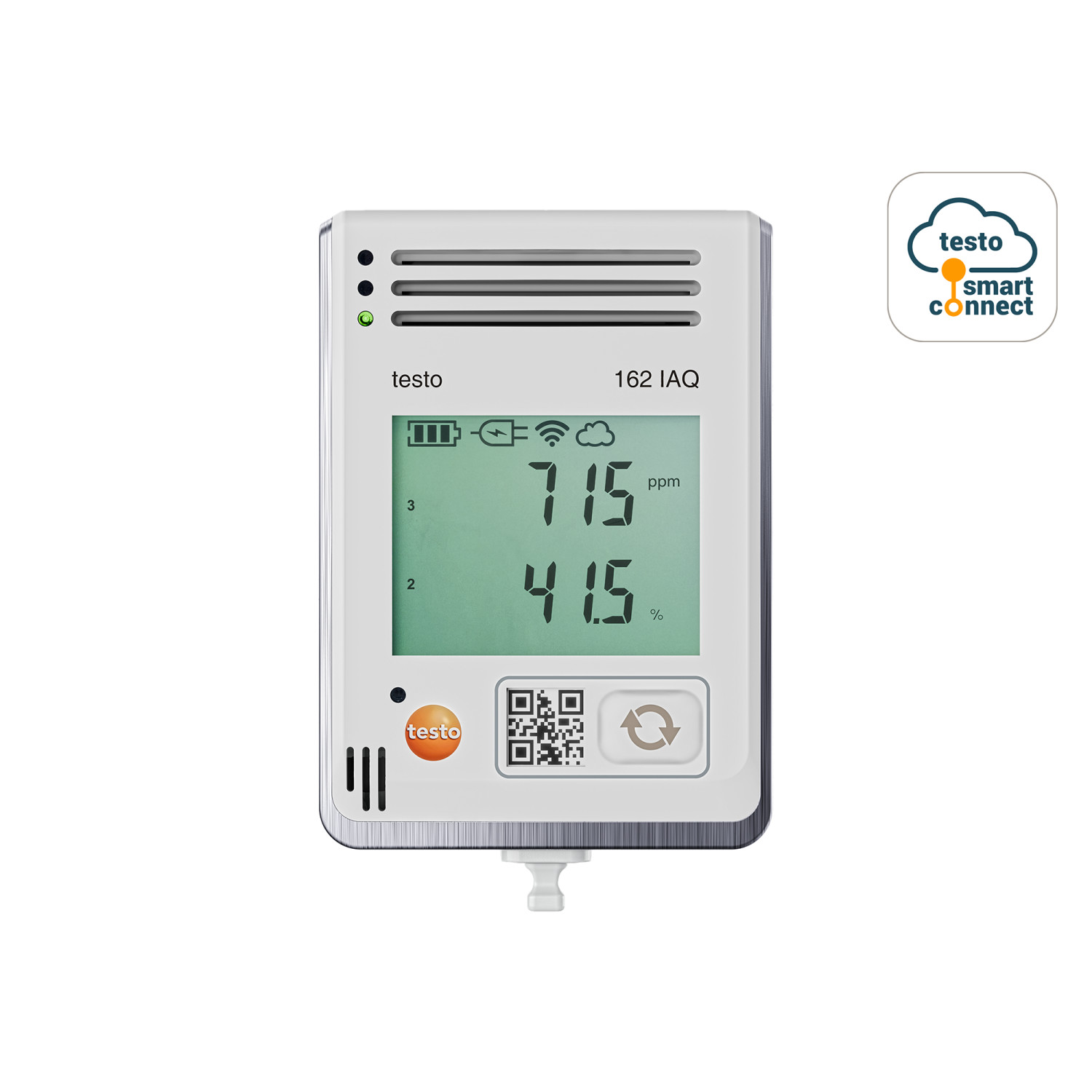 Online-Datenlogger testo 162 IAQ mit Display – Temperatur, Feuchte, CO₂ und Luftdruck