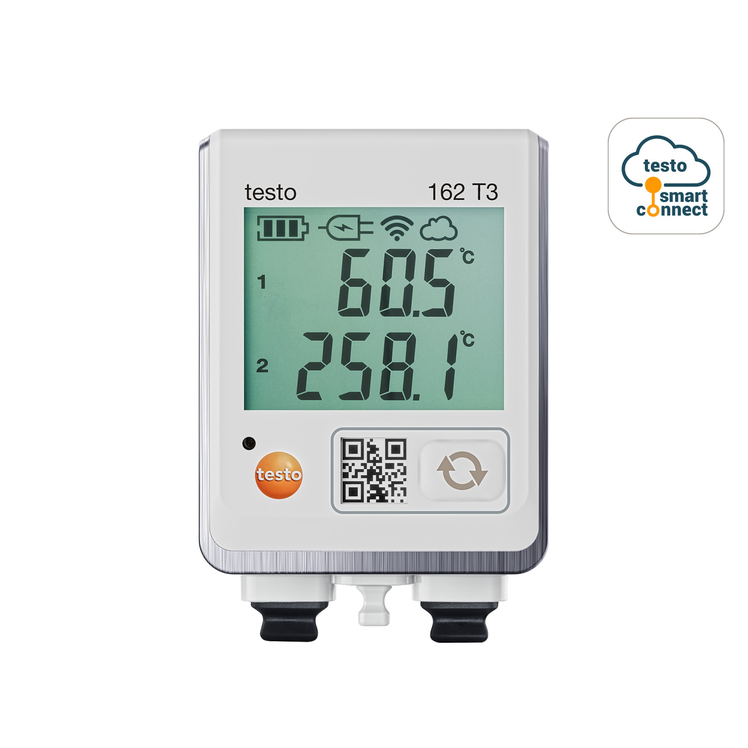 Online-Datenlogger testo 162 T3 mit Display und 2 Anschlüssen für TE-Temperaturfühler