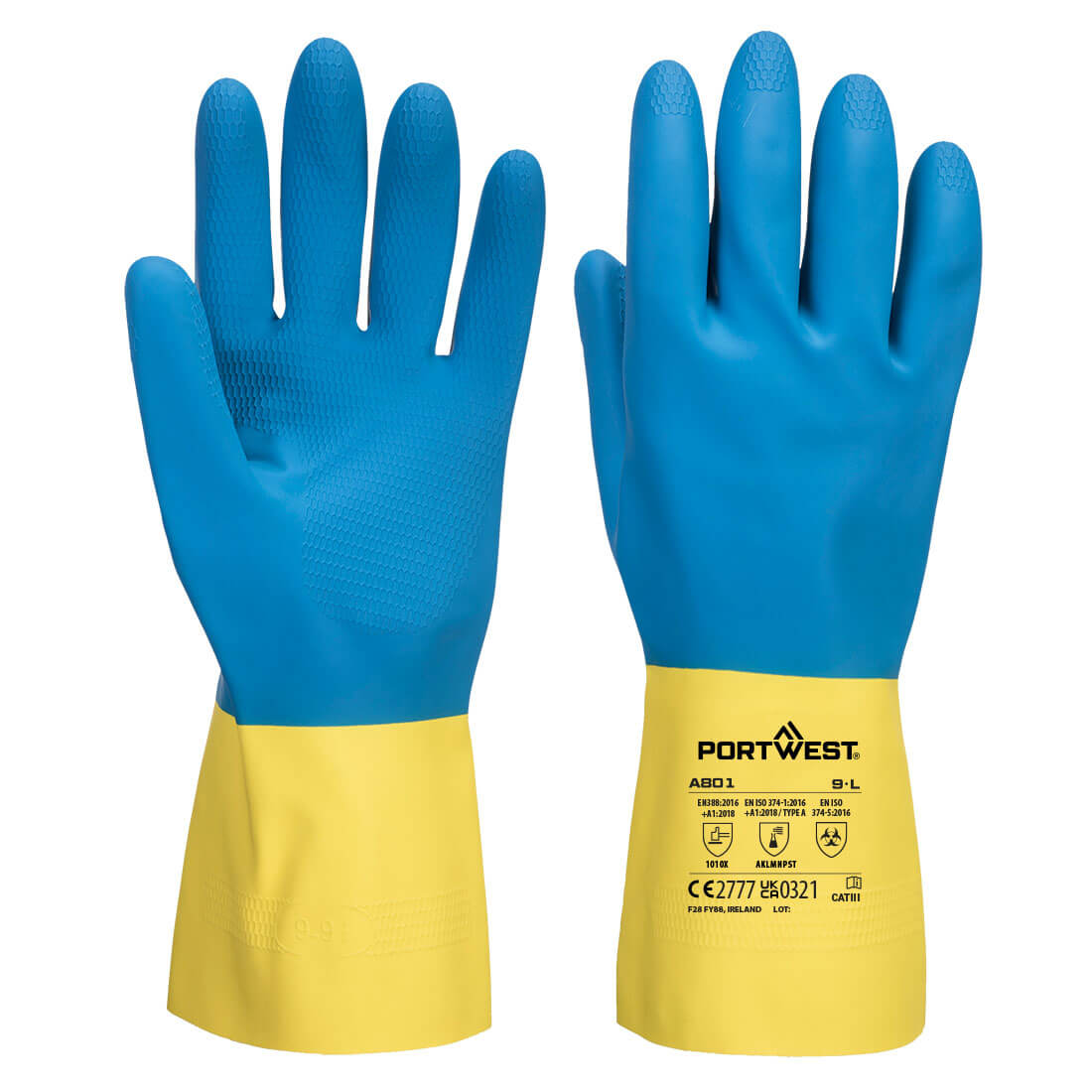 Doppelt getauchter Latex Stulpenhandschuh – Chemikalienschutz EN ISO 374-1 Typ A | Portwest A801
