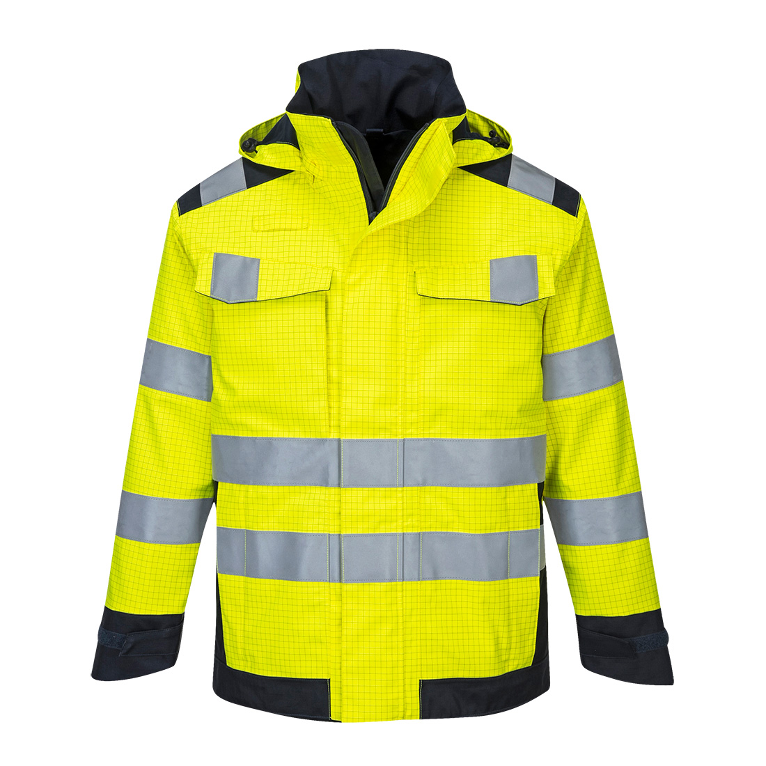 Modaflame Rain + Hi-Vis Multinorm Kontrast FR Jacke – Störlichtbogenschutz APC 2 | Portwest MV70