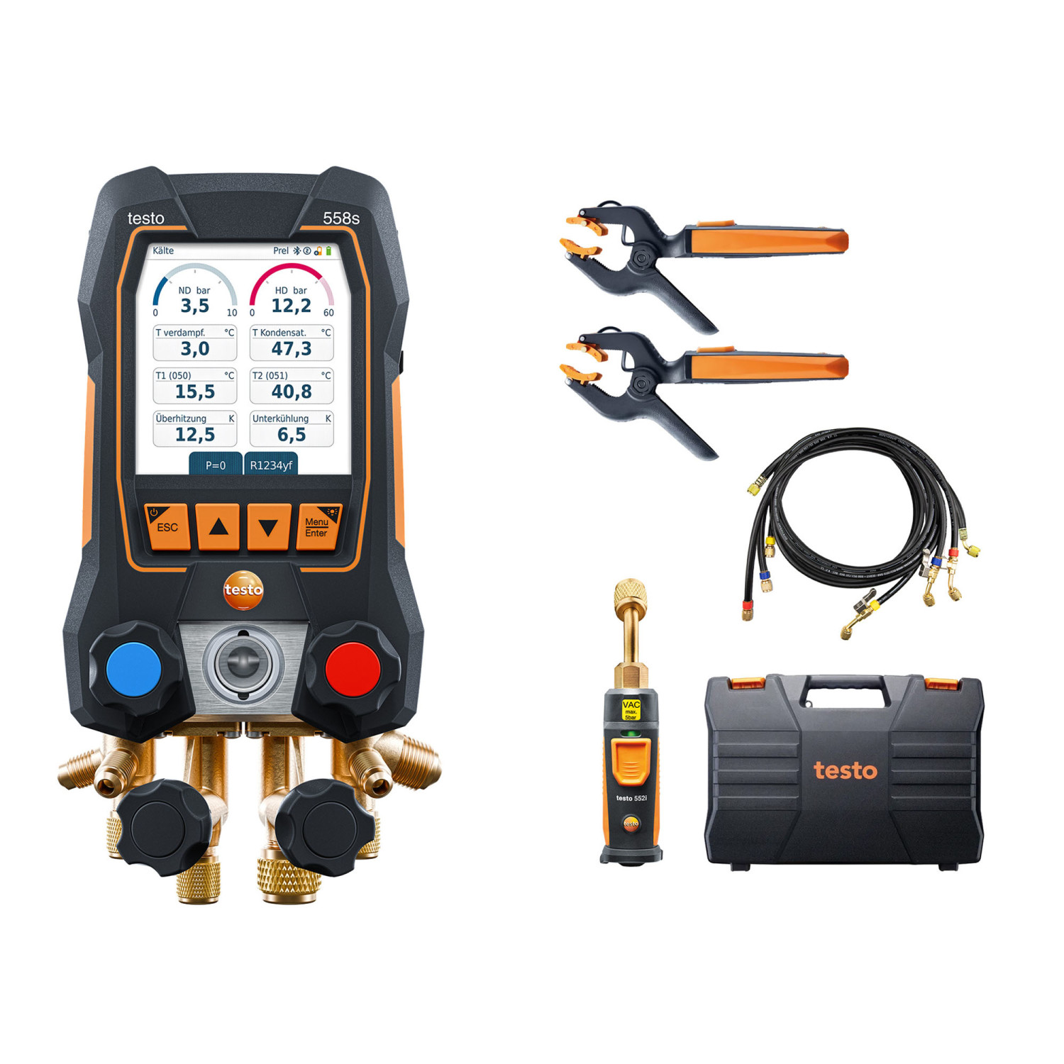 Digitale Monteurhilfe testo 558s Smart Vakuum Set mit 4er-Füllschlauchsatz