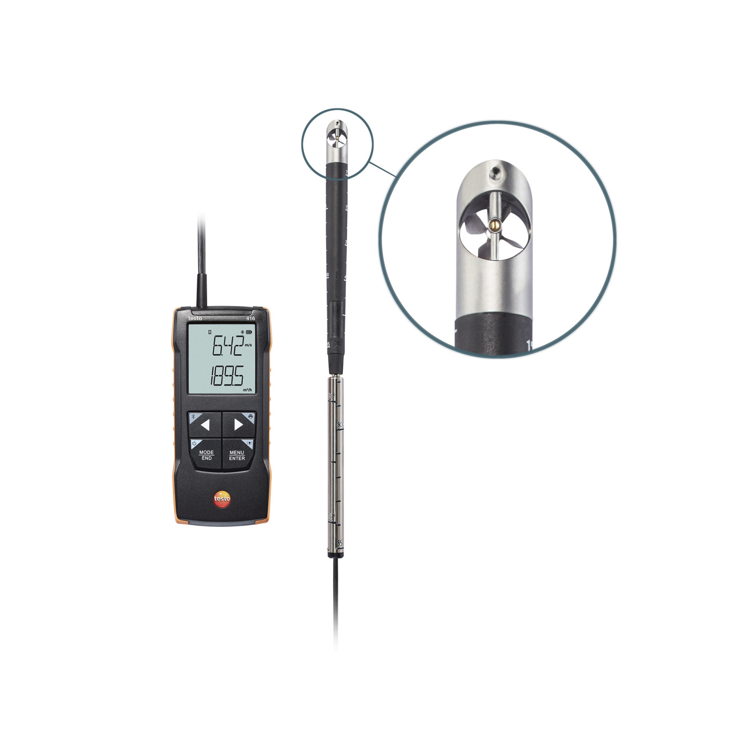 Digitales 16 mm Flügelrad-Anemometer testo 416 mit App-Anbindung